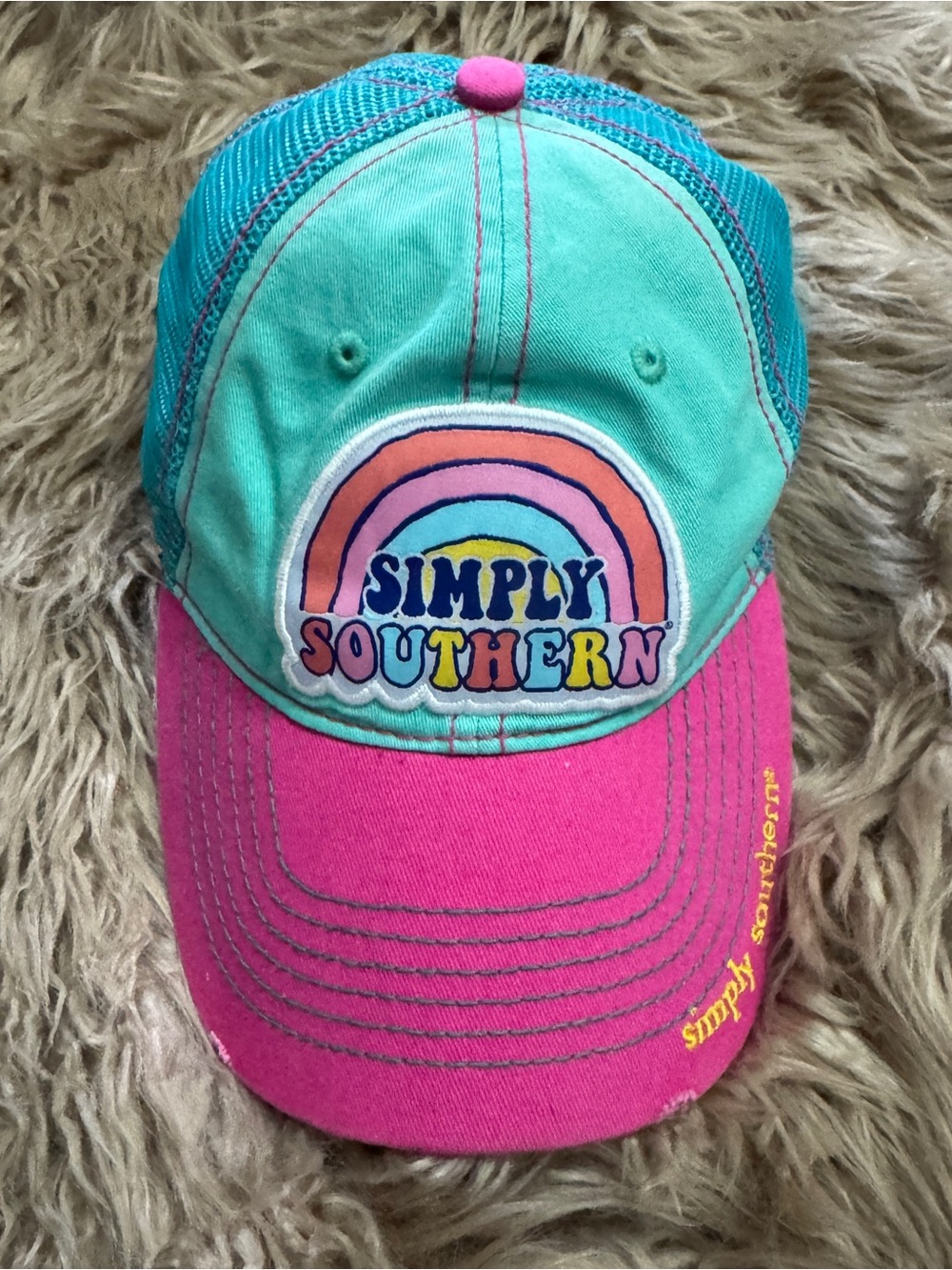 Simply Southern Mint & Pink Rainbow Patch Trucker Cap